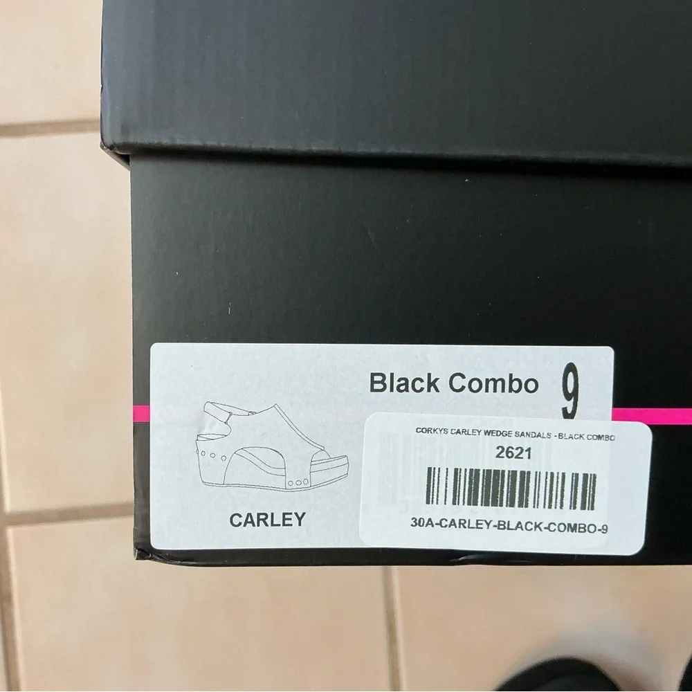 Corkys Carley Black Combo Adjustable Suede Wedge Sandals Sz 9 NIB! - Picture 6 of 6